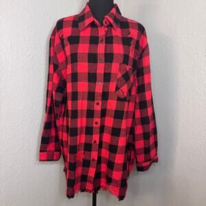 Risen Risen Women Buffalo Plaid Destroyed Raw Hem Long Sleeve Shirt Size L NWT